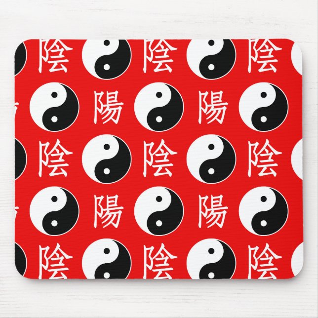 Red Background Chinese Yinyang Pattern Mouse Pad (Front)