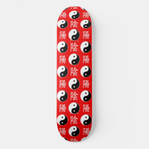 Red Background Chinese Yinyang Pattern Skateboard