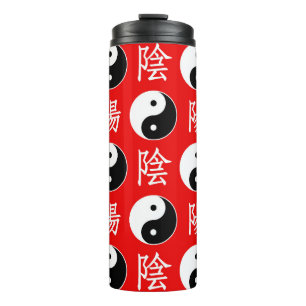 Red Background Chinese Yinyang Pattern Thermal Tumbler