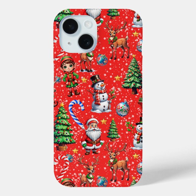 Red Background Christmas Decorative Pattern Case-Mate iPhone Case (Back)