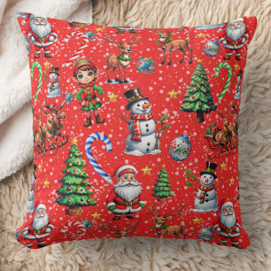 Red Background Christmas Decorative Pattern Cushion