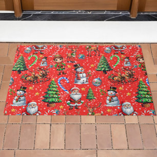 Red Background Christmas Decorative Pattern Doormat
