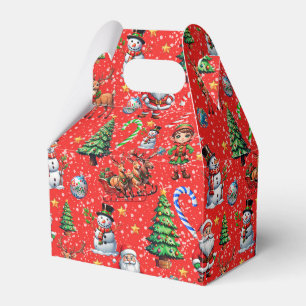 Red Background Christmas Decorative Pattern Favour Box