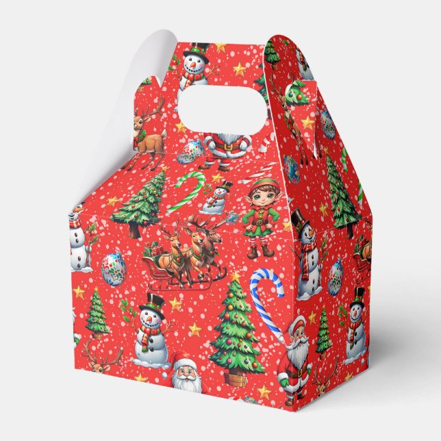 Red Background Christmas Decorative Pattern Favour Box (Front Side)