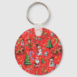 Red Background Christmas Decorative Pattern Key Ring