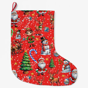 Red Background Christmas Decorative Pattern Large Christmas Stocking