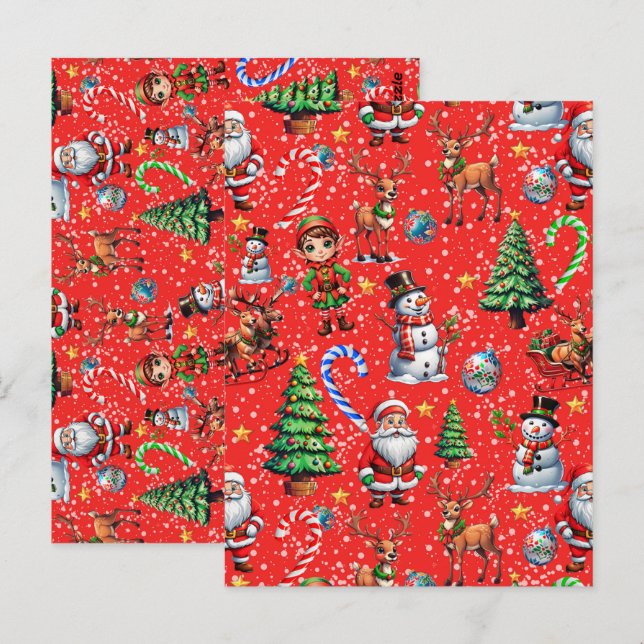 Red Background Christmas Decorative Pattern Postcard (Front/Back)