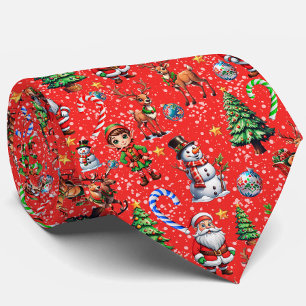 Red Background Christmas Decorative Pattern Tie
