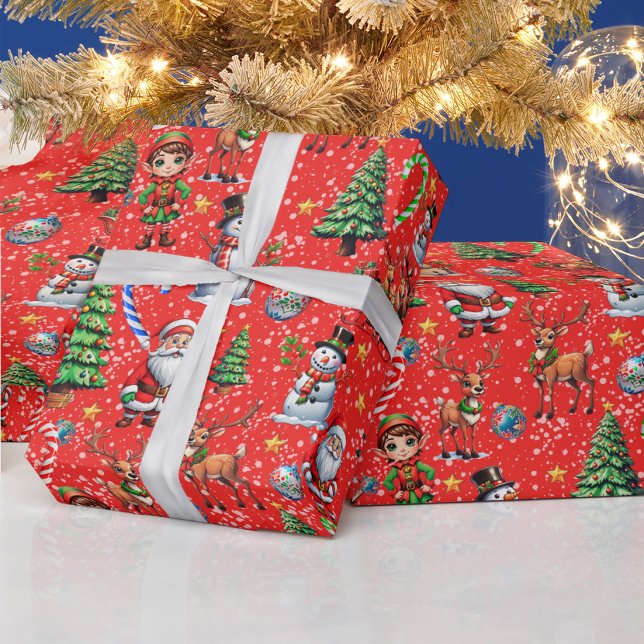 Red Background Christmas Decorative Pattern Wrapping Paper (Creator Uploaded)