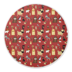 red background dogs pattern. ceramic knob