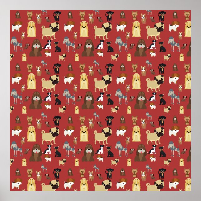 red background dogs pattern poster (Front)