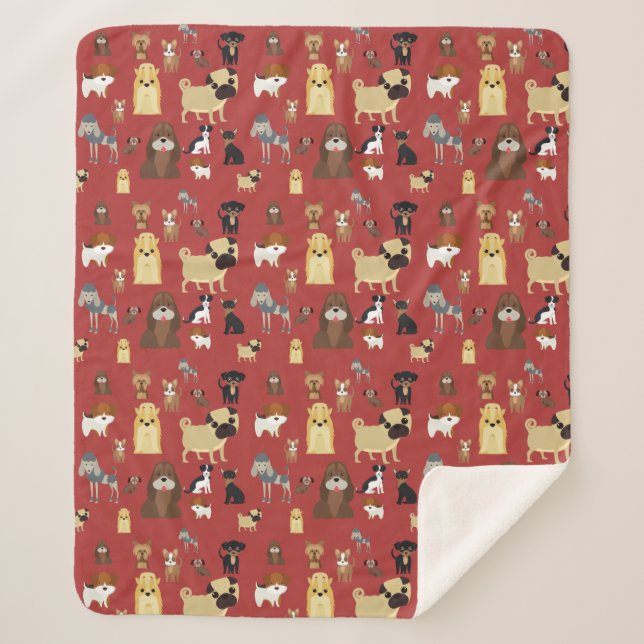 red background dogs pattern. sherpa blanket (Front)