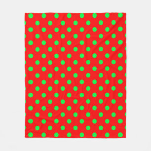 Red Background Green Polka Dots Design Fleece Blanket