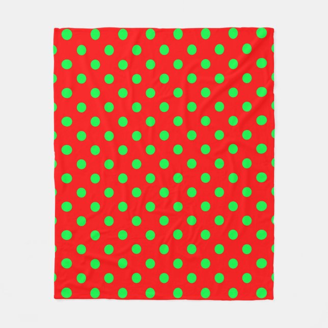 Red Background Green Polka Dots Design  Fleece Blanket (Front)