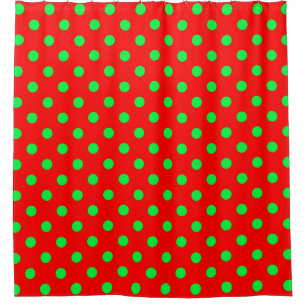 Red Background Green Polka Dots Design Shower Curtain