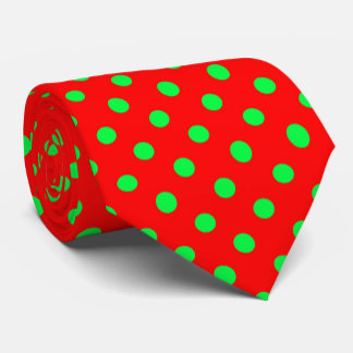 Red Background Green Polka Dots Design  Tie