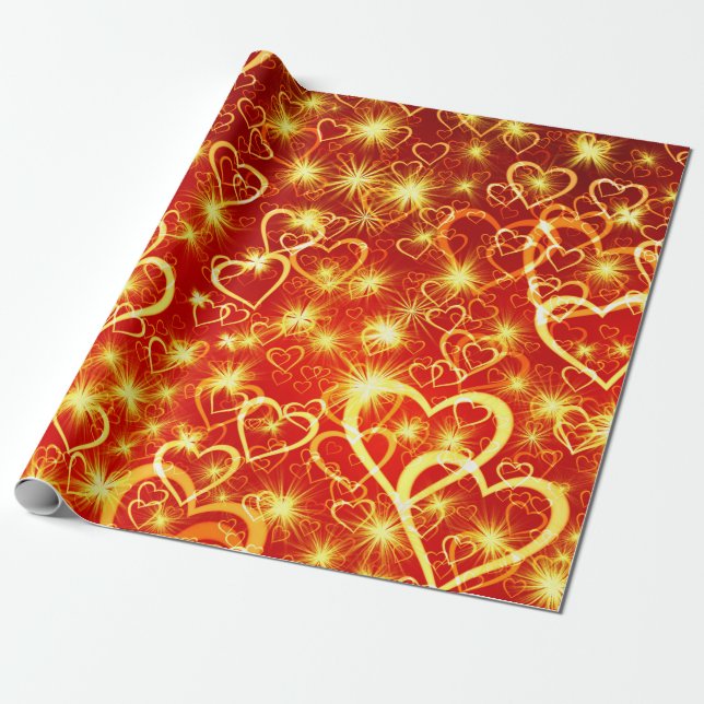 red background hearts wrapping paper (Unrolled)