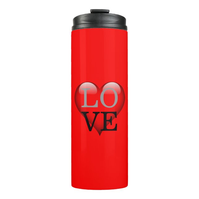 Red Background Love Wedding Heart Thermal Tumbler (Front)