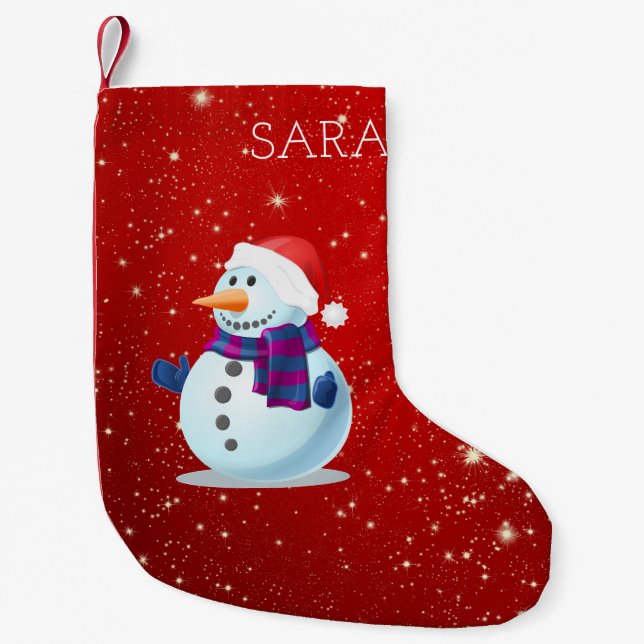 Red background snowflakes Merry Christmas Small Ch Stocking (Front)
