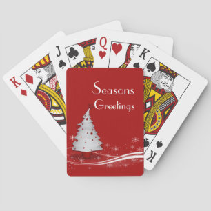 Red Background & White Christmas Tree Playing Cards