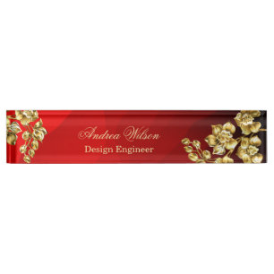 Red background with gold roses personalised nameplate