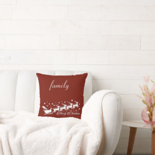Red Background with Santa Claus and Reindeer Cushion
