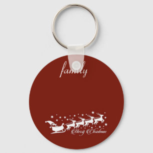 Red Background with Santa Claus and Reindeer Key Ring