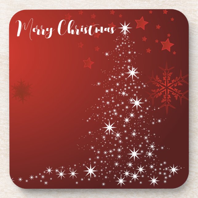 Red Background with Starry Christmas Tree Coaster (Front)