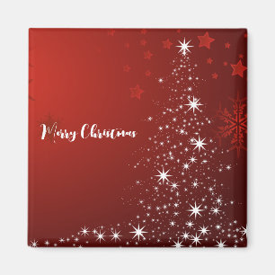 Red Background with Starry Christmas Tree Magnet