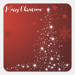 Red Background with Starry Christmas Tree Square Sticker