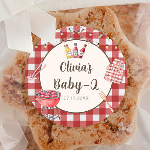 Red Backyard BBQ Baby Q Baby Shower Sticker