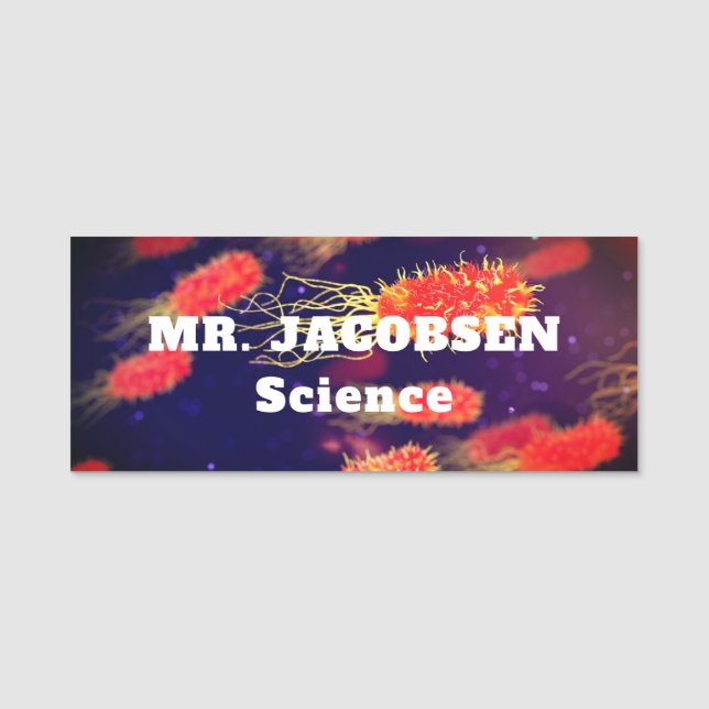 Red Bacteria Science Teacher  Name Tag (Front)