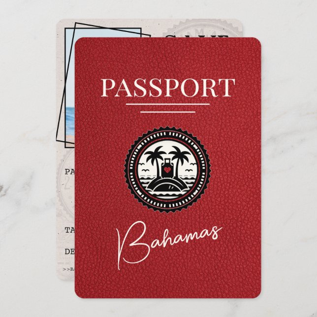 Red Bahamas Passport Save The Date (Front/Back)
