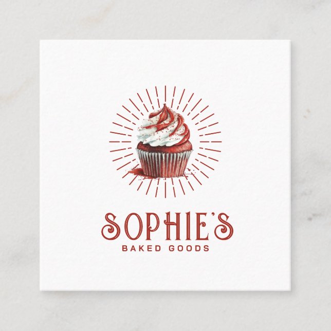 Red Baker Bakery Logo Pastry Chef Typography Square Business Card (Front)