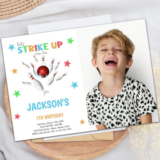 Red Ball Bowling Birthday Invitations with Photo (Red Ball Bowling Birthday Invitations with photo)