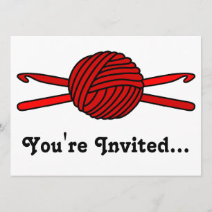 Red Ball of Yarn & Crochet Hooks Invitation