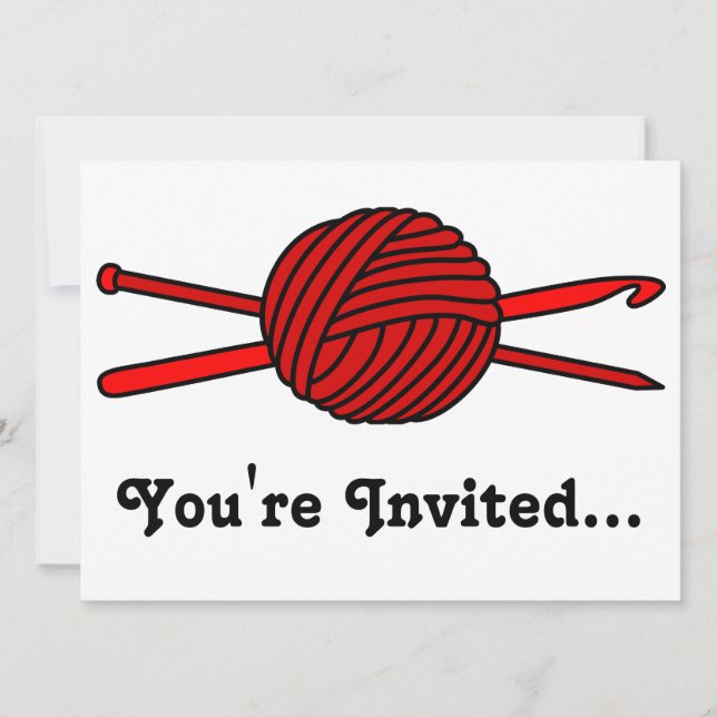 Red Ball of Yarn (Knit & Crochet) Invitation (Front)