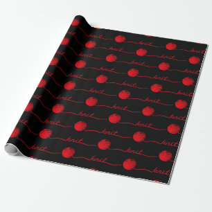 red ball of yarn with knit text wrapping paper