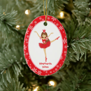 Red Ballerina Girl Personalised Christmas Ceramic Ornament