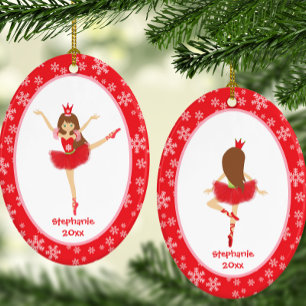 Red Ballerina Girl Personalised Christmas Ceramic Ornament