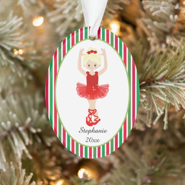 Red Ballerina Stripes Personalised Christmas Ornament (Tree)