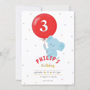 Red Balloon And Animal Illustrative Kids Birthday Invitation