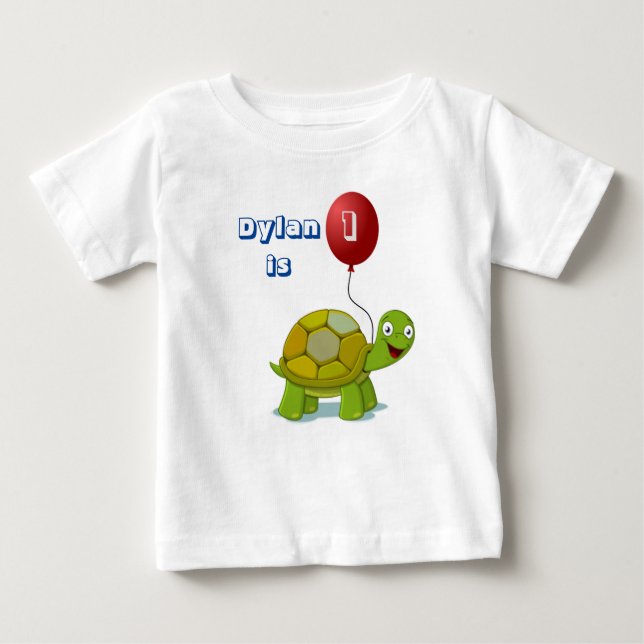 Red Balloon and Turtle Baby Birthday T-Shirt (Front)