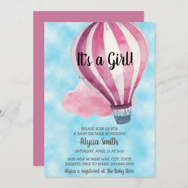 Red Balloon Blue Sky Baby Girl Baby Shower Invitation (Front/Back)