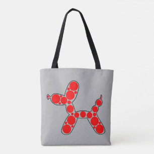 Red Balloon Dog Design Grey Tote Bag