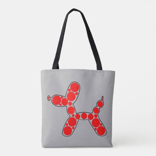 Red Balloon Dog Design Grey Tote Bag (Back)
