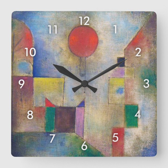 Red Balloon, Klee Square Wall Clock (Front)