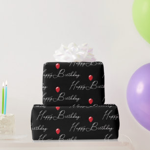 Red Balloon on Happy Birthday  Wrapping Paper