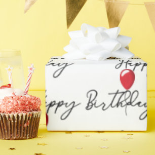 Red Balloon on Happy Birthday  Wrapping Paper