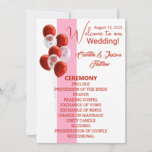 Red Balloons. Elegant Ceremony Program